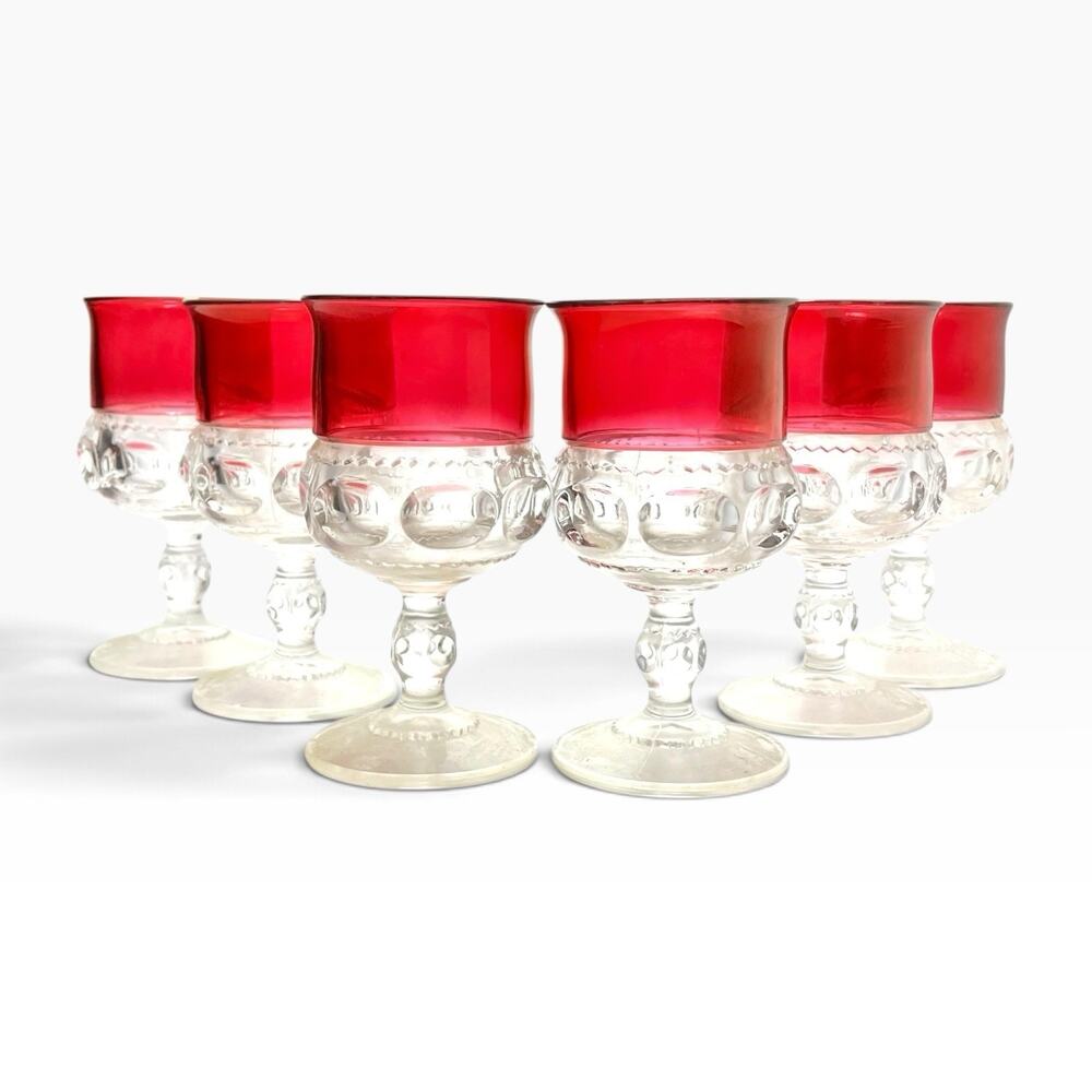 Tiffin-Franciscan “King’s Crown” 6 Cranberry Red Water Glasses 5 3/4” 8oz